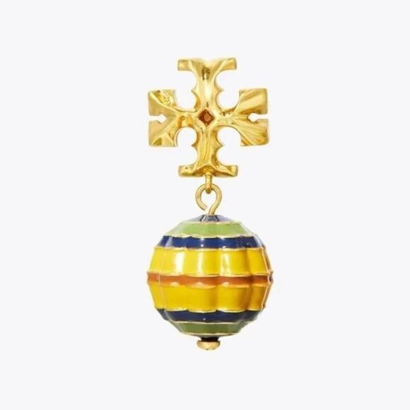 NWOT Tory Burch Gold Logo/ Yellow Multi Drop Stud Earrings - Picture 5 of 6